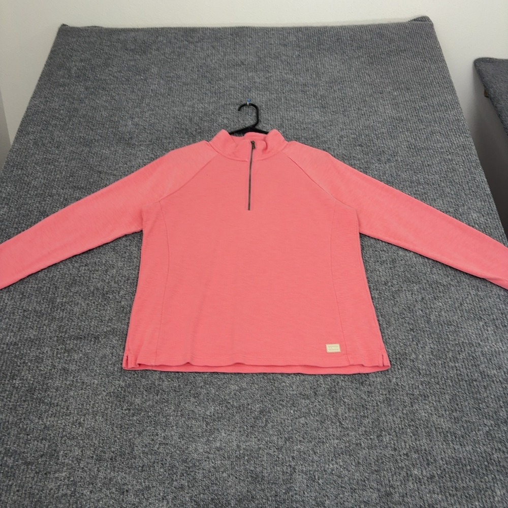 LL Bean Pullover Womens M Pink Cotton Quarter Zip Mock Neck Casual Classic
